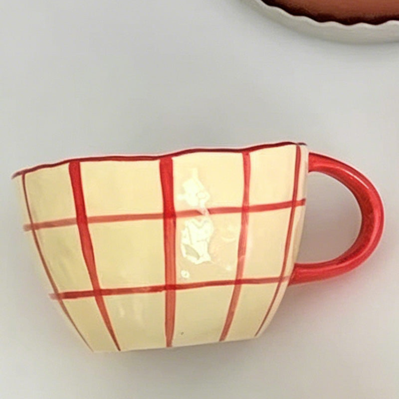 Hand Pinched Ceramic Plaid Breakfast Coffee Mug