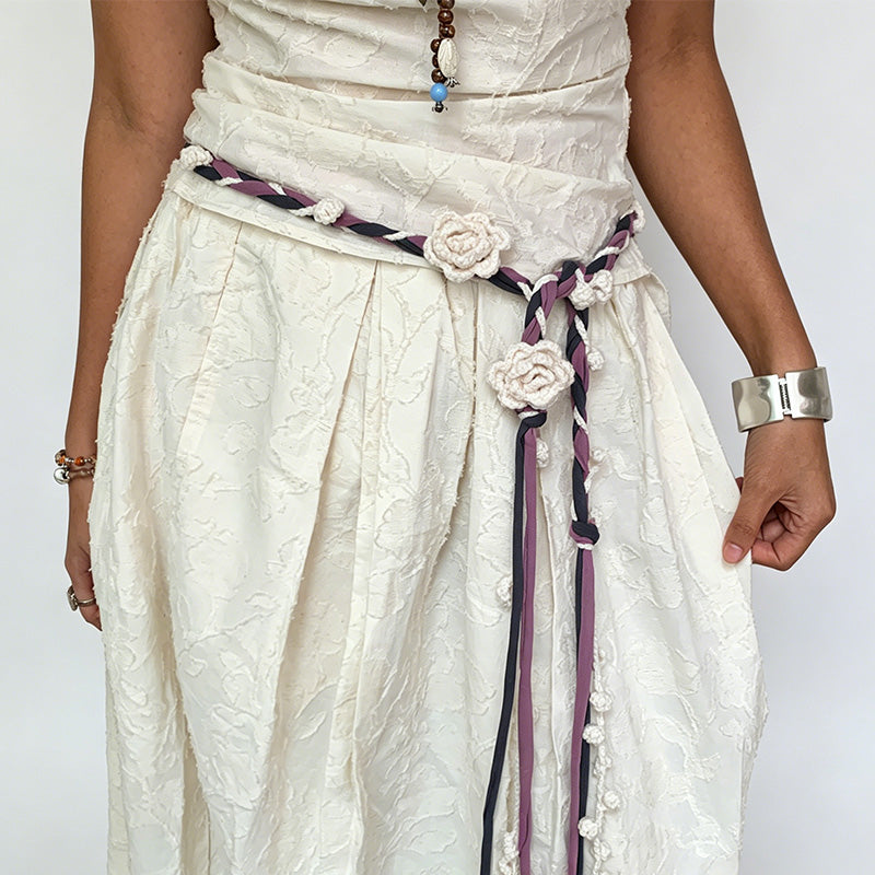 Bohemian Hand-knitted Floral Cord Waist Belt