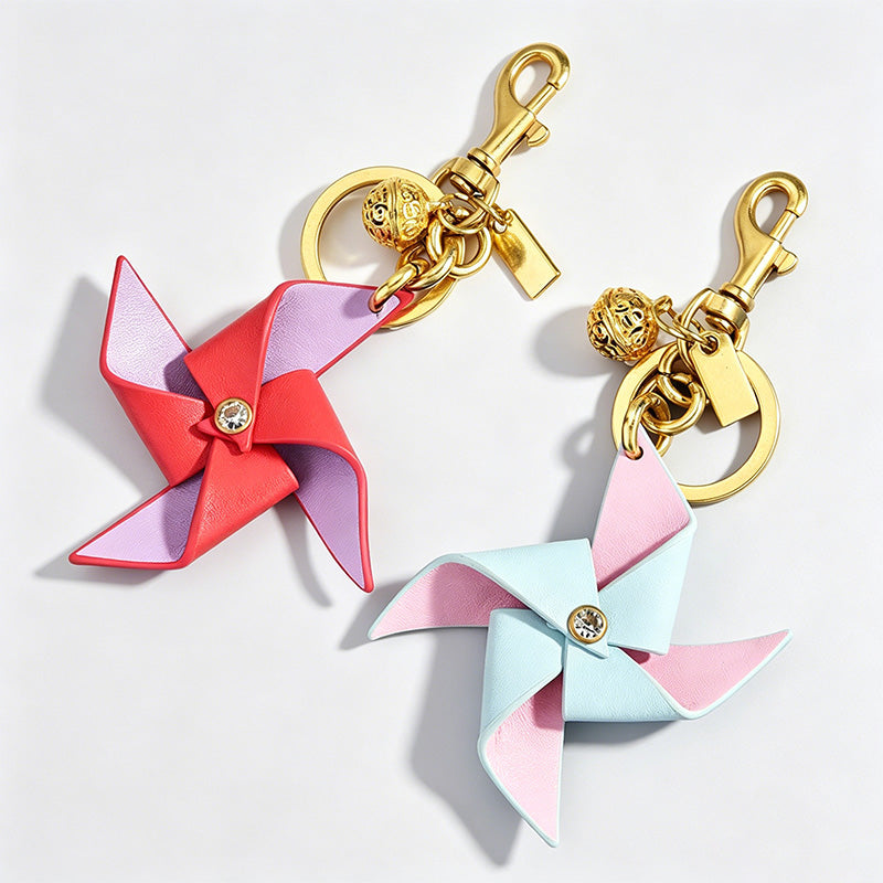 Two-Tone Leather Windmill Keychain