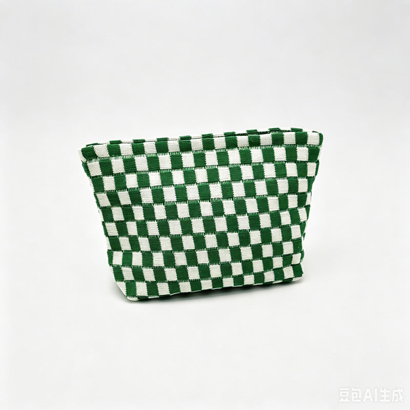 Capacity Checkerboard Knitted Storage Pouch