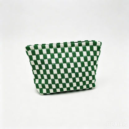 Capacity Checkerboard Knitted Storage Pouch