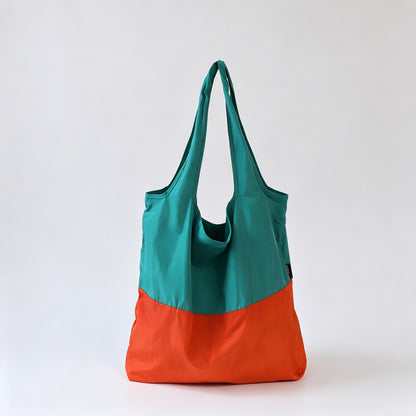 Two-Tone Spliced Foldable Shopping Tote