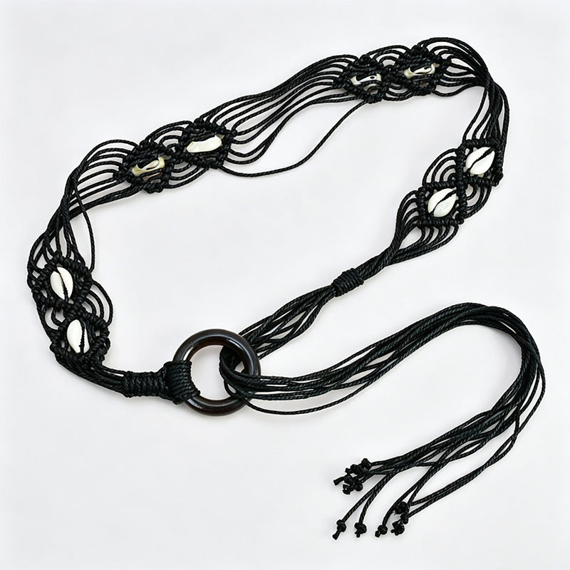 Ethnic Hand-woven Wax Cord Shell Waist Belt