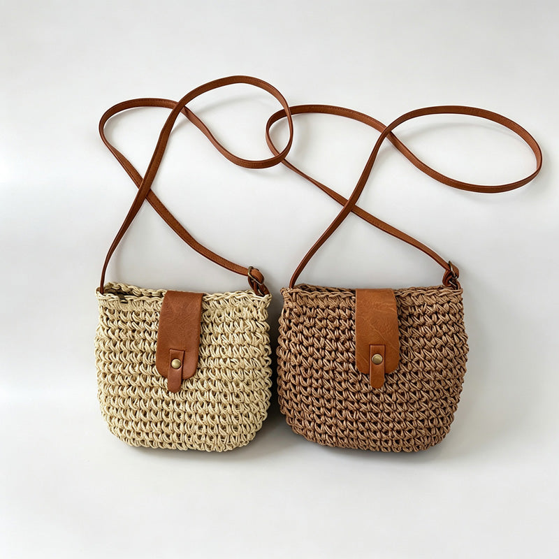 Woven Straw Crossbody Shoulder Bucket Bag