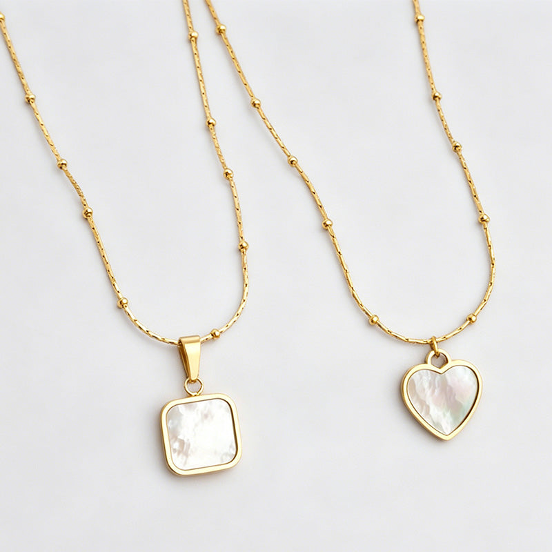 Sweet Artistic Mother-of-Pearl Heart Titanium Steel Necklace