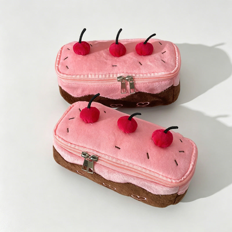 Cherry Cake Shaped Plush Pencil Case