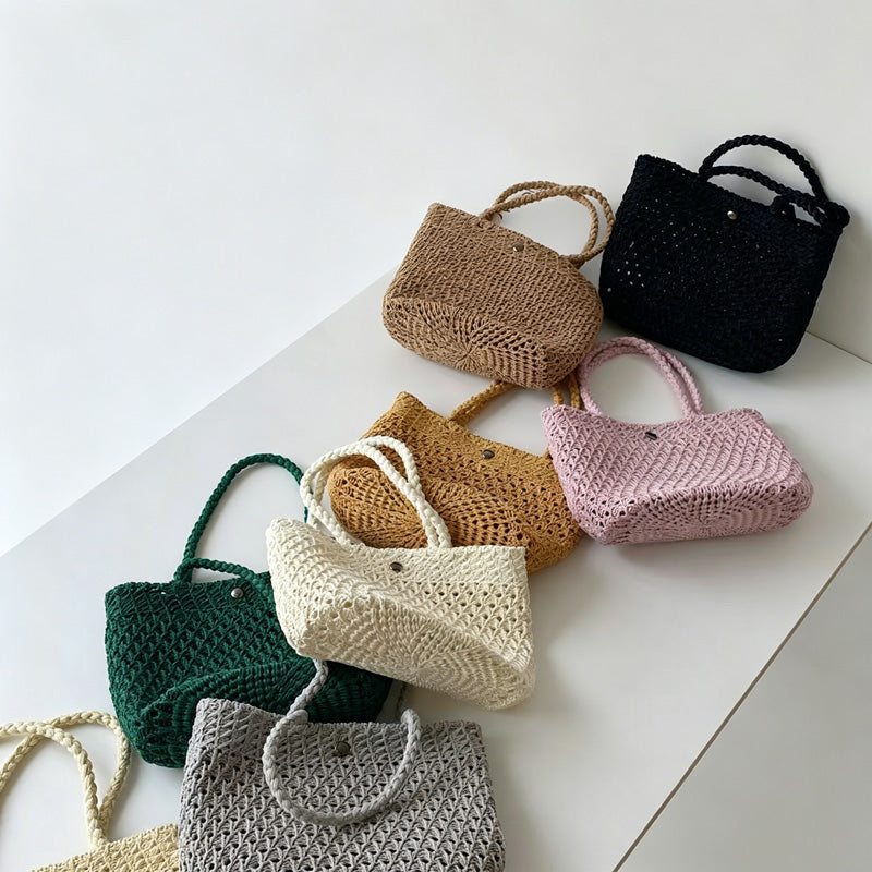 Mini Hollow Woven Straw Tote Handbag
