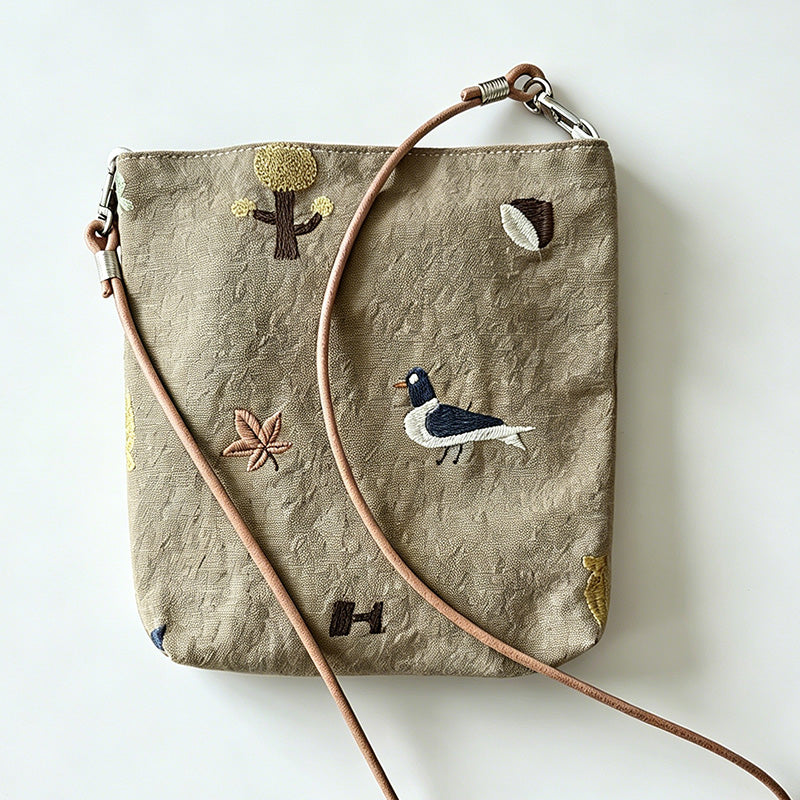 Artistic Animal Embroidery Canvas Crossbody Bag