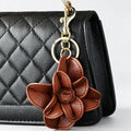 Vintage Faux Leather Camellia Flower Keychain