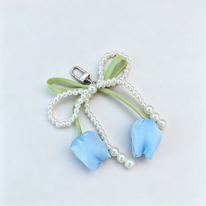 Tulip Flower Bow Pearl Bead Keychain