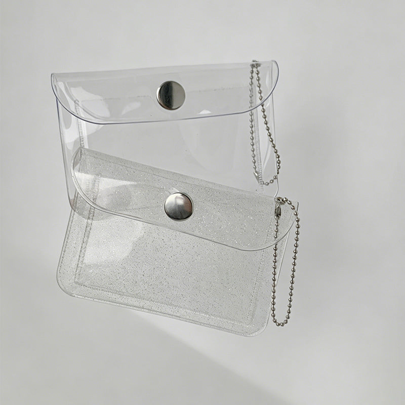 Clear Snap Button Card Pouch With Chain