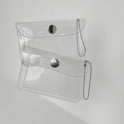 Clear Snap Button Card Pouch With Chain
