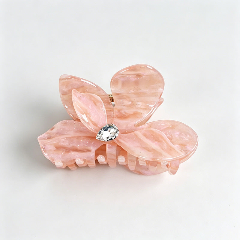 Iridescent Flower Rhinestone Hair Claw Clip