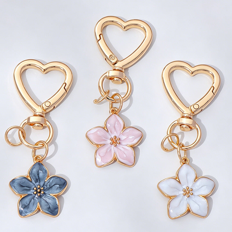 Metal Cherry Blossom Heart Snap Hook Keychain