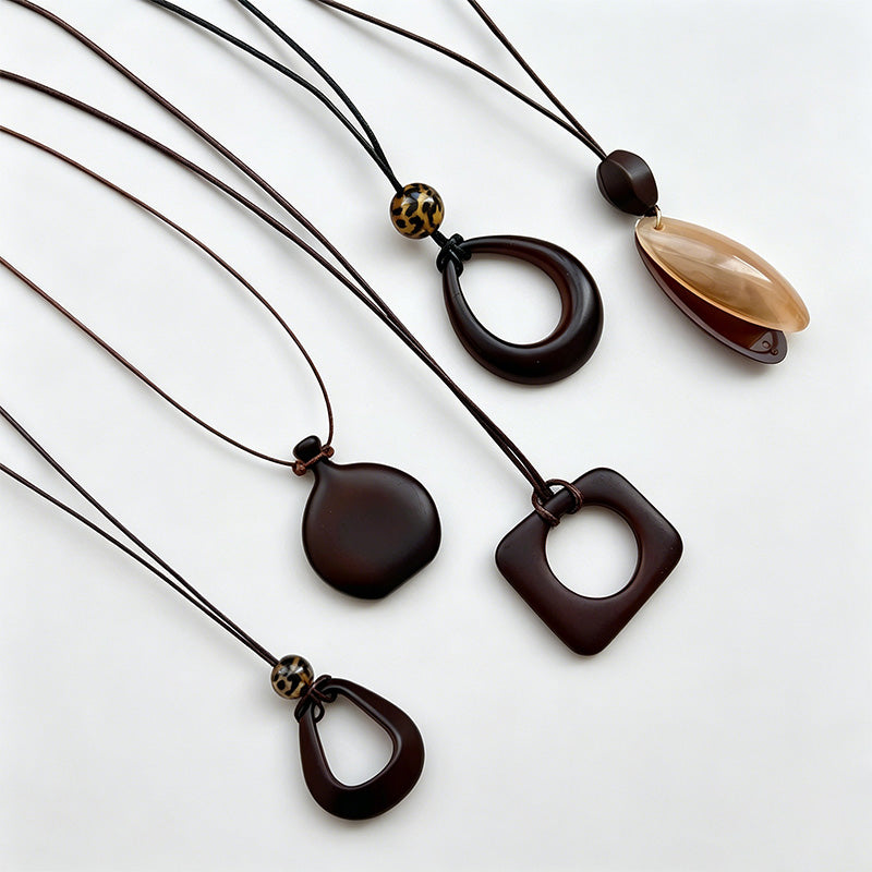 Retro Irregular Pendant Leather Cord Necklace