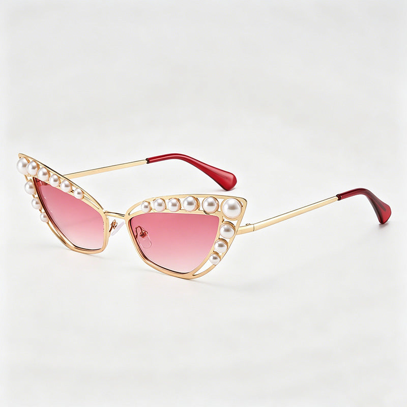 Luxury Pearl Cat-Eye Metal Frame Fashion Sunglasses
