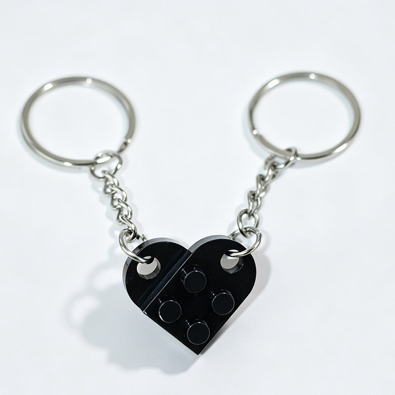 Split Heart Building Block Couple Keychain