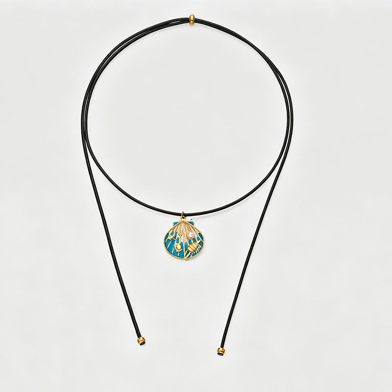 Ocean Style Pendant Wax Cord Choker Necklace