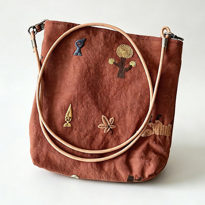 Artistic Animal Embroidery Canvas Crossbody Bag