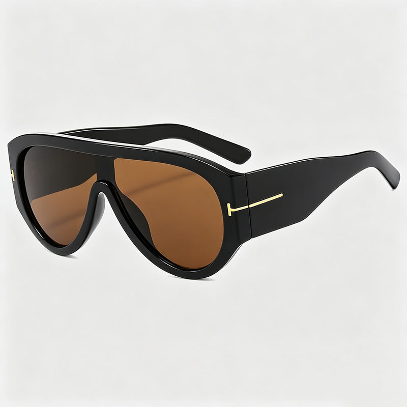 One-piece Integrated Thick Rim Aviator Sunglasses
