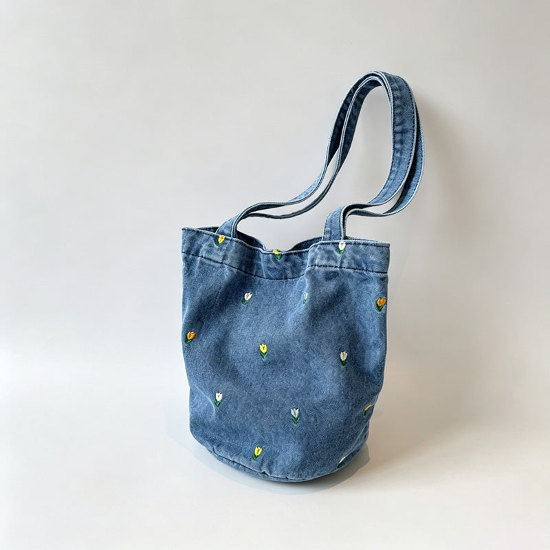 Denim Embroidered Tote Bag