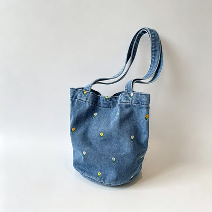 Denim Embroidered Tote Bag