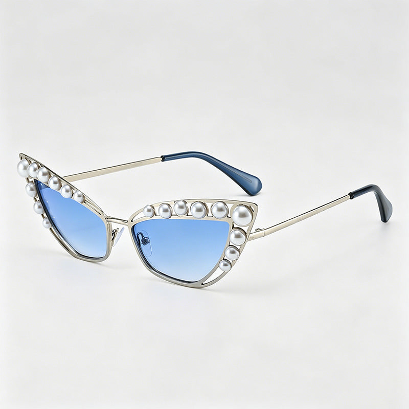 Luxury Pearl Cat-Eye Metal Frame Fashion Sunglasses