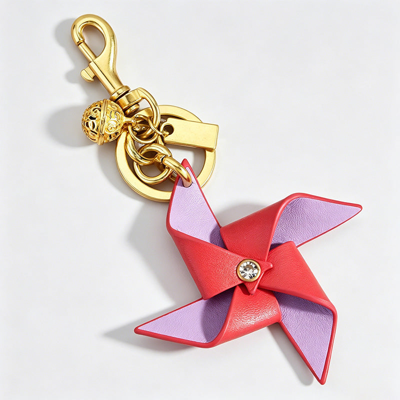 Two-Tone Leather Windmill Keychain