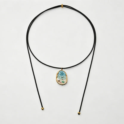 Ocean Shell Enamel Pendant Wax Cord Adjustable Necklace