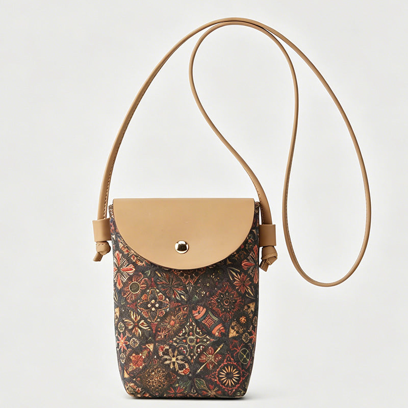 Vintage Ethnic Printed Mini Crossbody Cell Phone Bag