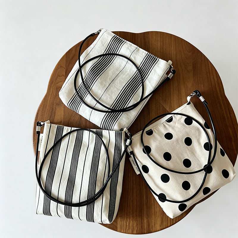 Modern Polka Dot Cotton Linen Crossbody Bag