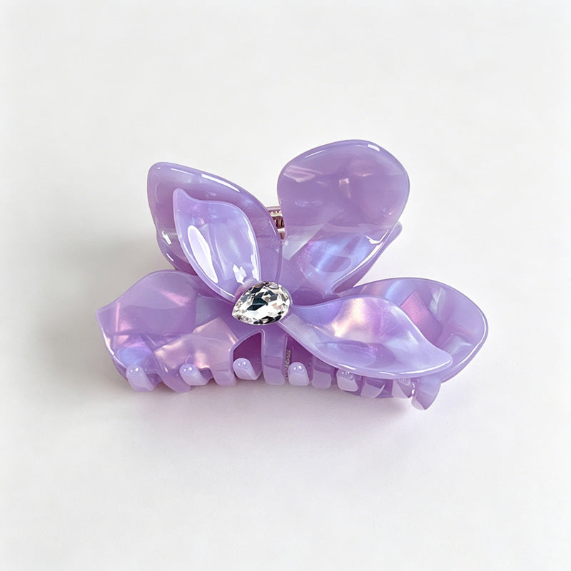 Iridescent Flower Rhinestone Hair Claw Clip