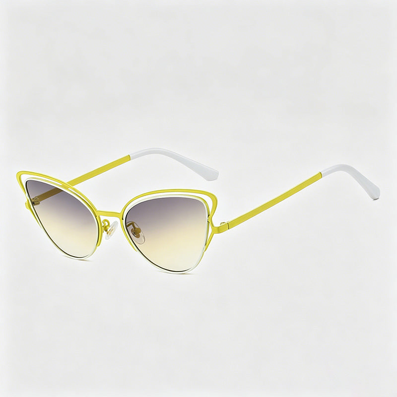 Stylish Hollow Cat-Eye Metal Frame Gradient Lens Sunglasses