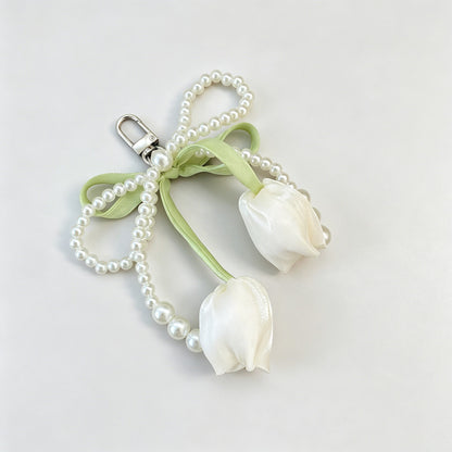 Tulip Flower Bow Pearl Bead Keychain