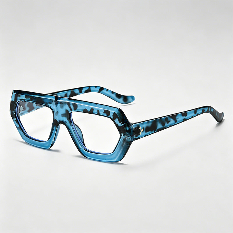 Irregular Multi-Color Patchwork Hexagonal Thick Frame Sunglasses