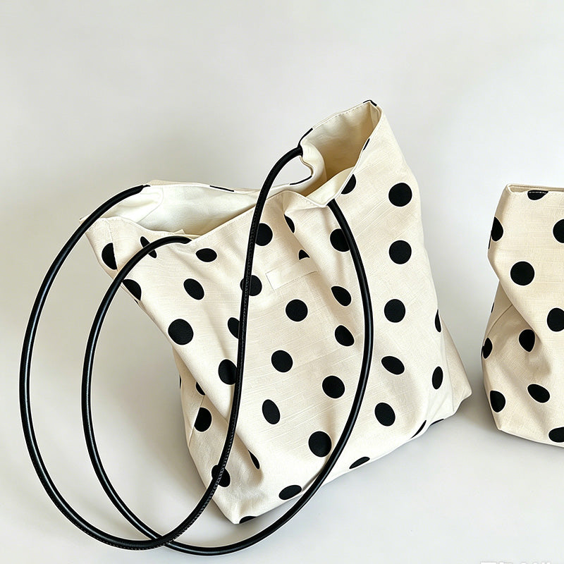 Casual Cotton Linen Polka Dot Shoulder Bag