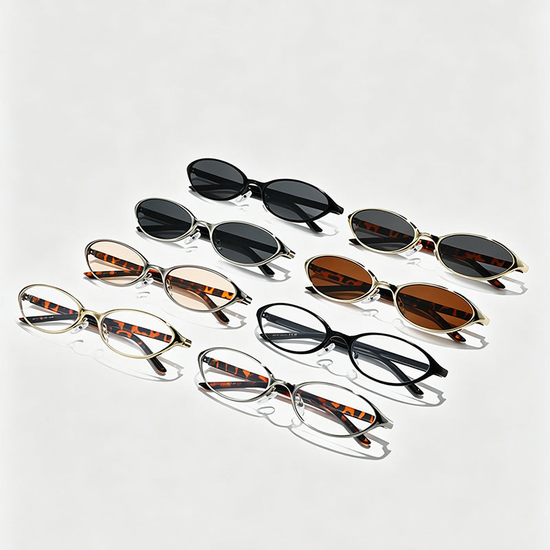 Vintage Slim Oval Metal Frame Y2K Fashion Sunglasses