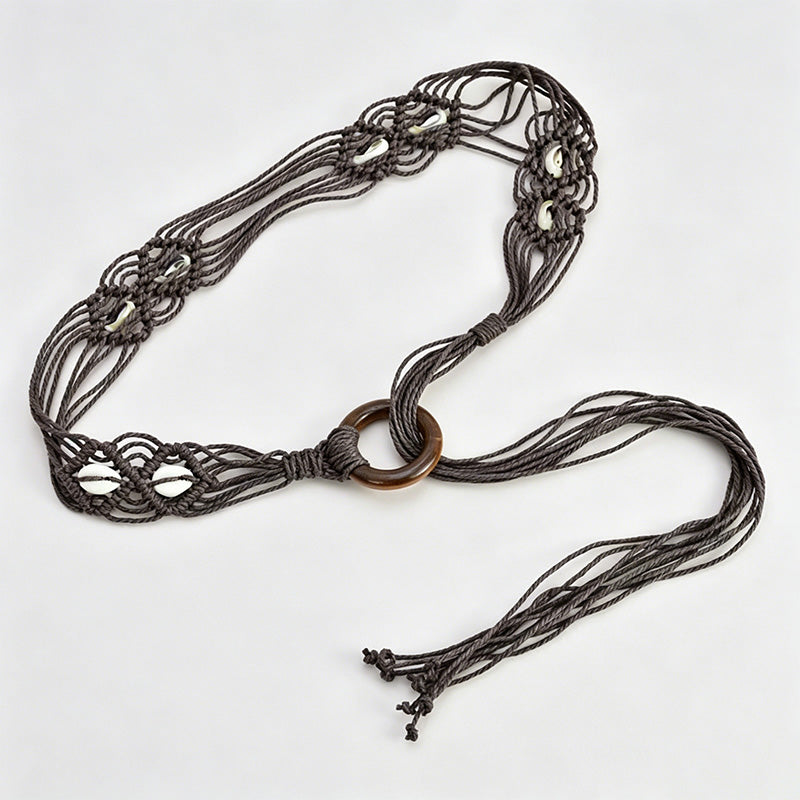 Ethnic Hand-woven Wax Cord Shell Waist Belt