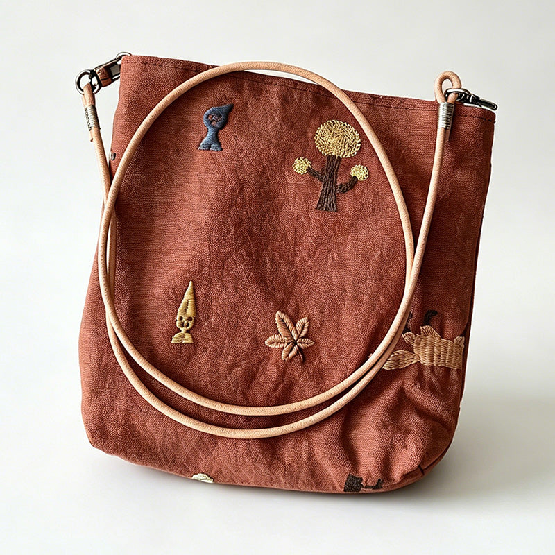 Artistic Animal Embroidery Canvas Crossbody Bag