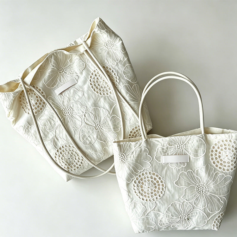Minimalist Cotton Hollow Floral Storage Tote