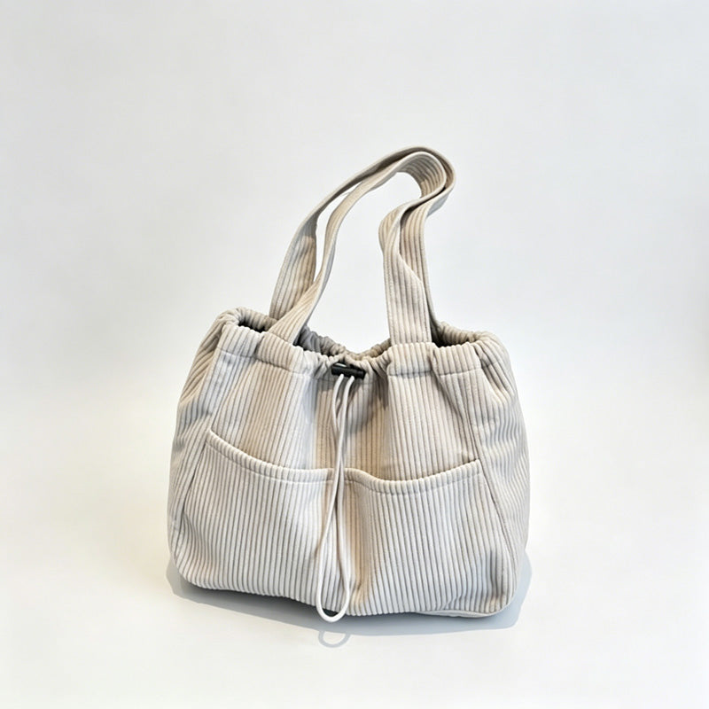 Solid Color Corduroy Bucket Bag