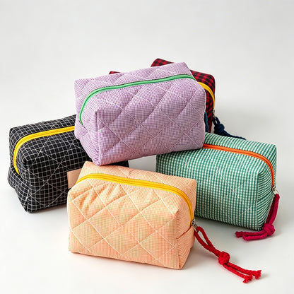 Contrast Plaid Large Capacity Travel Cosmetic Bag