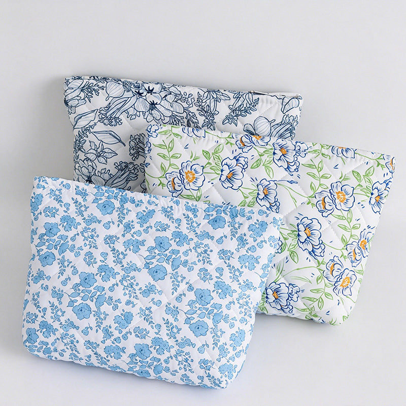 Floral Quilted Capacity Cosmetic Pouch