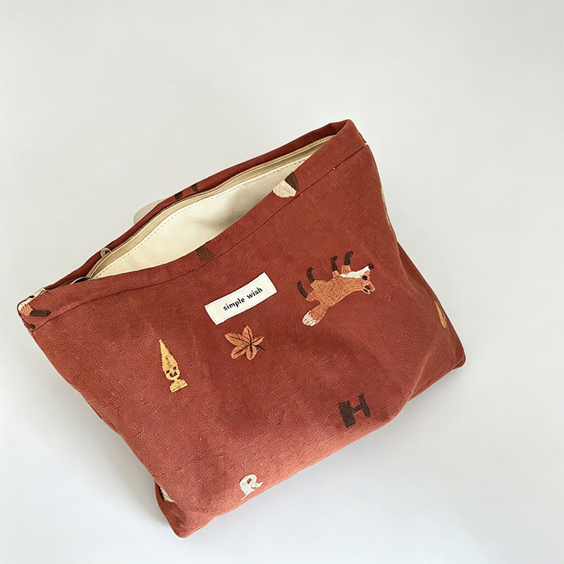 Artistic Animal Embroidery Canvas Storage Pouch
