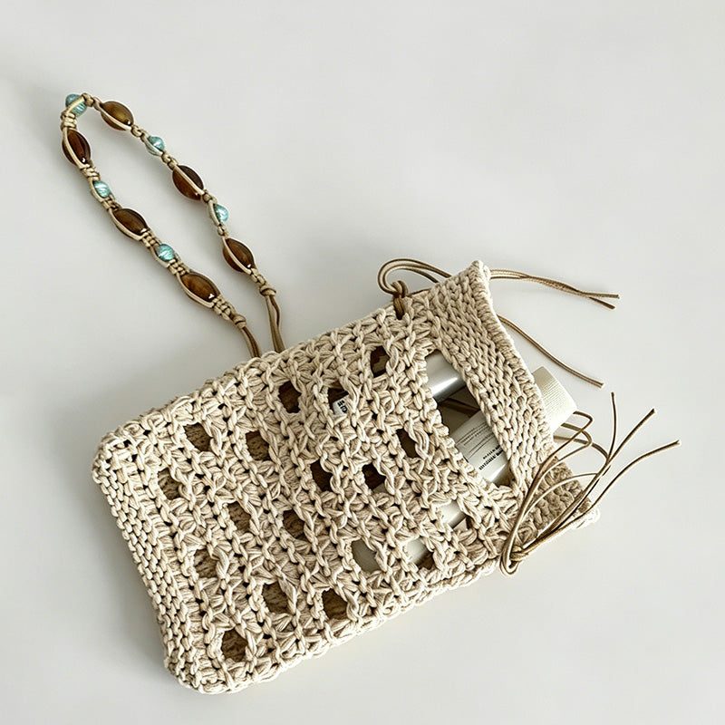Hollow Crochet Drawstring Mini Phone Crossbody Bag