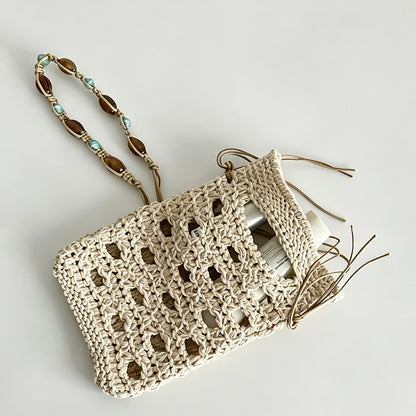 Hollow Crochet Drawstring Mini Phone Crossbody Bag