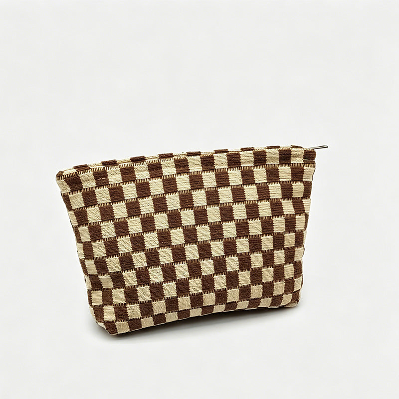 Capacity Checkerboard Knitted Storage Pouch