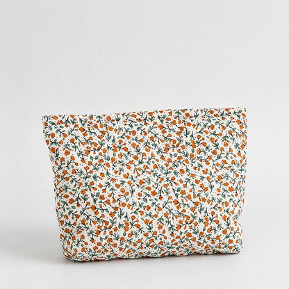 Floral Quilted Capacity Cosmetic Pouch