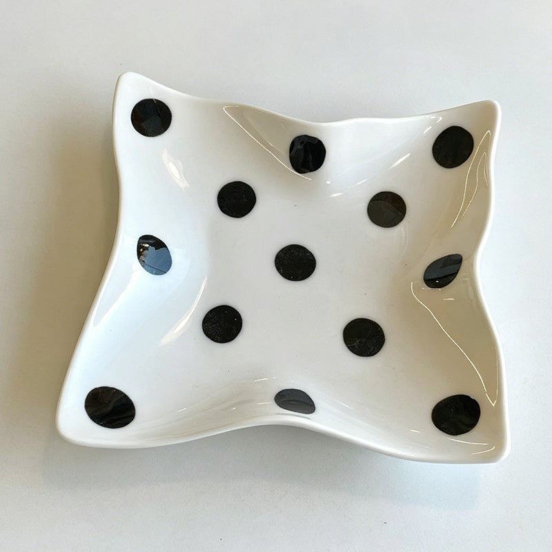 Irregular Wave Ceramic Plate with Polka Stripes