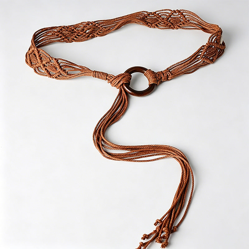Ethnic Hand-woven Wax Cord Shell Waist Belt